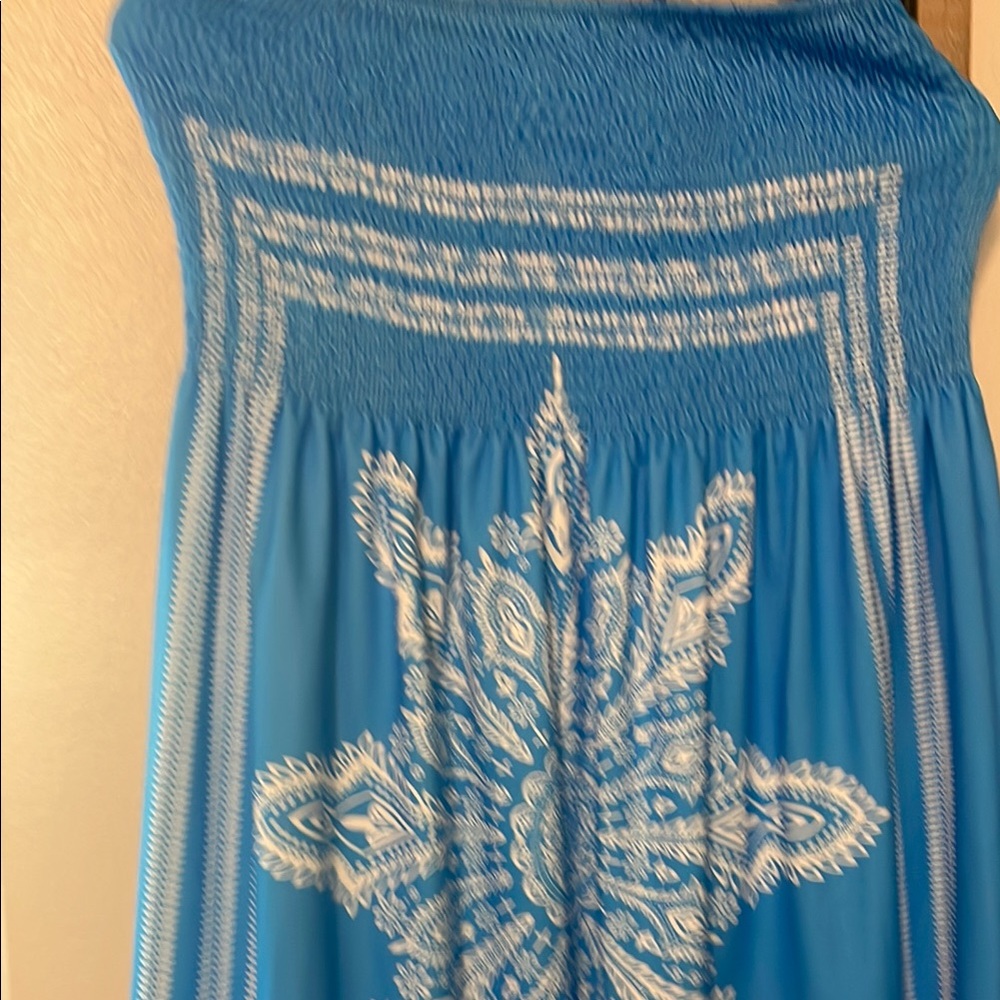 Blue and White Strapless Dress Brand New never worn. Can be worn swim dress